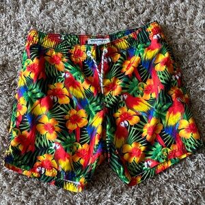 Vibrant Parrot and Floral Swim Shorts